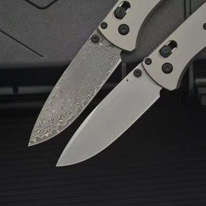 BM535 Flat Titanium Alloy Handle Damascus Outdoor Folding Tool