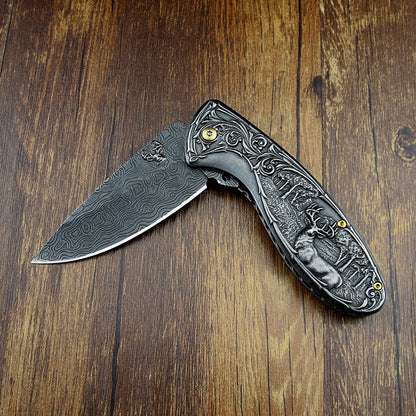 Deer-Embossed Handle Folding Outdoor Pocket EDC Tool