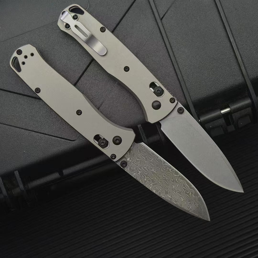 BM535 Flat Titanium Alloy Handle Damascus Outdoor Folding Tool
