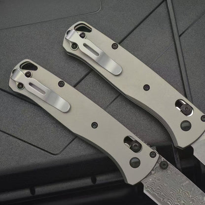 BM535 Flat Titanium Alloy Handle Damascus Outdoor Folding Tool