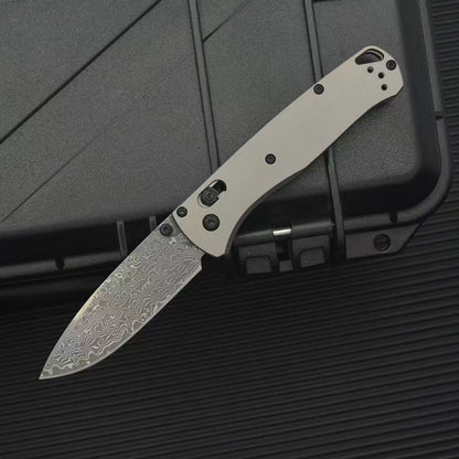 BM535 Flat Titanium Alloy Handle Damascus Outdoor Folding Tool