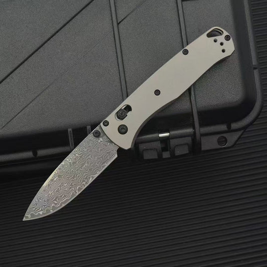 BM535 Flat Titanium Alloy Handle Damascus Outdoor Folding Tool