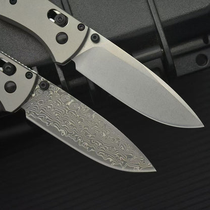 BM535 Flat Titanium Alloy Handle Damascus Outdoor Folding Tool