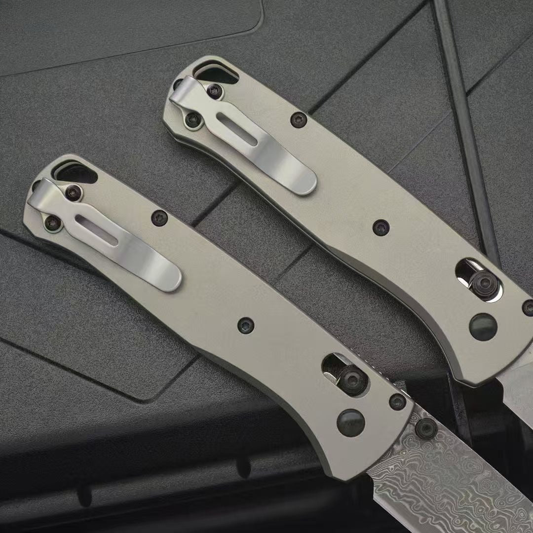 BM535 Flat Titanium Handle Damascus Outdoor Folding Tool