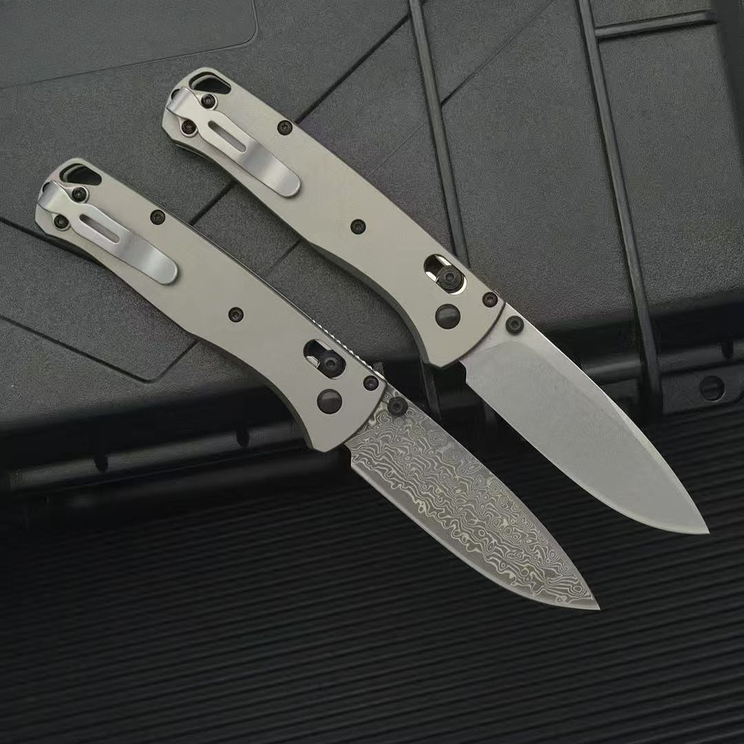 BM535 Flat Titanium Handle Damascus Outdoor Folding Tool